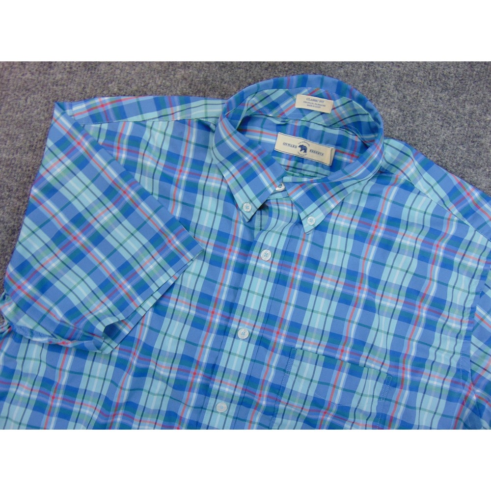 Onward Reserve Shirt Mens Large Classic Fit Blue Plaid Short Sleeve Button Down